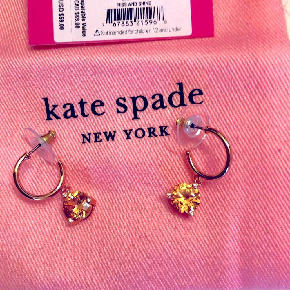 NWT KATE SPADE “RISE AND SHINE” LIGHT COLORADO DROP HUGGIES PIERCED EARRINGS 🌞